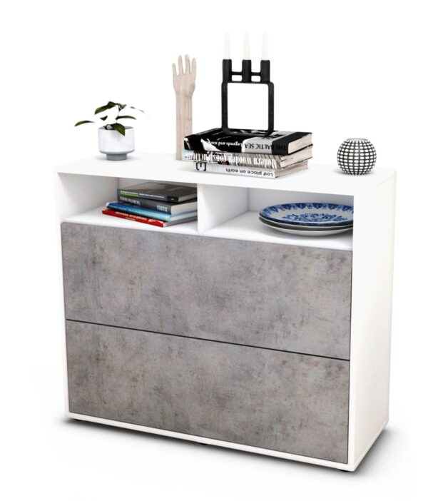 Sideboard Cosma | Korpus Weiß | Front in Beton Optik | 92x79x35cm (BxHxT)