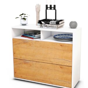 Sideboard Cosma | Korpus Weiß | Front in Eiche Holz Optik | 92x79x35cm (BxHxT)