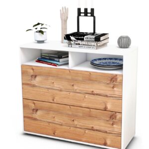 Sideboard Cosma | Korpus Weiß | Front in Pinie Holz Optik | 92x79x35cm (BxHxT)