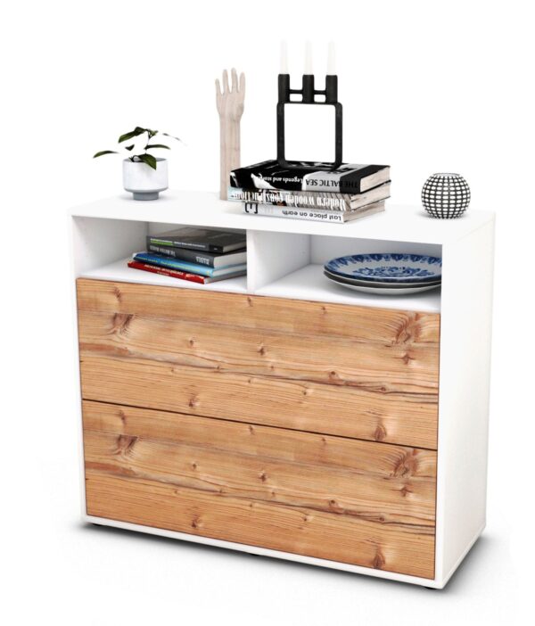 Sideboard Cosma | Korpus Weiß | Front in Pinie Holz Optik | 92x79x35cm (BxHxT)