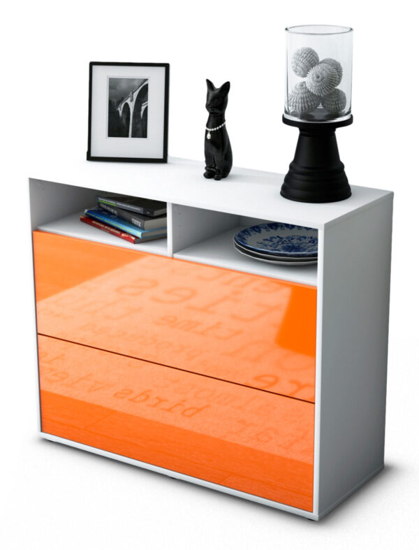 Sideboard Cosma | Korpus Weiß | Front in Hochglanz Orange | 92x79x35cm (BxHxT)