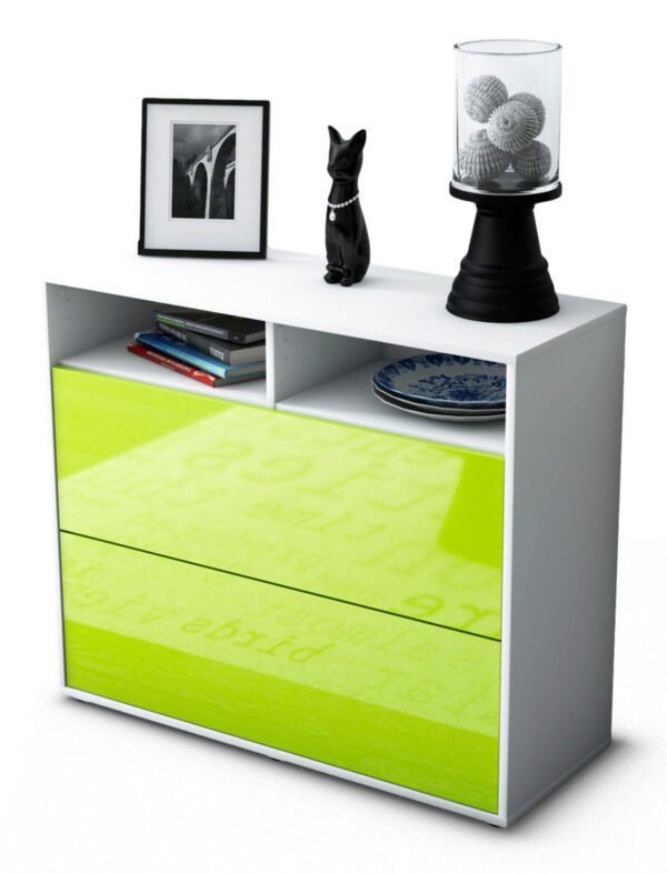 Sideboard Cosma | Korpus Weiß | Front in Hochglanz Grün | 92x79x35cm (BxHxT)