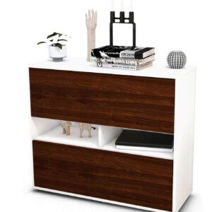 Sideboard Dalia | Korpus Weiß | Front in Walnuss Holz Optik | 92x79x35cm (BxHxT)