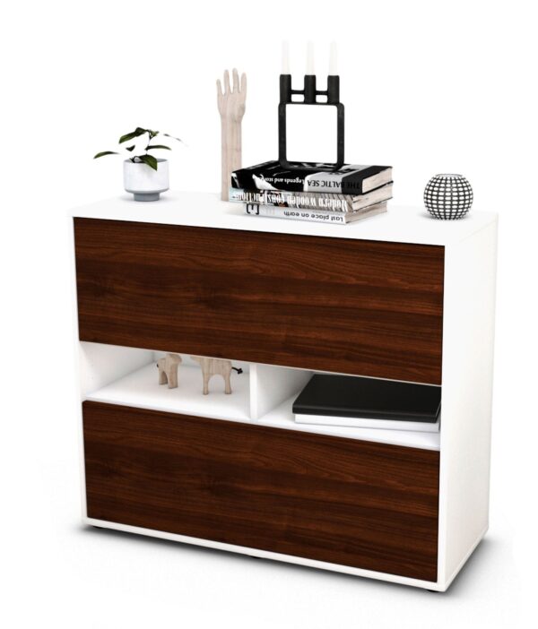 Sideboard Dalia | Korpus Weiß | Front in Walnuss Holz Optik | 92x79x35cm (BxHxT)