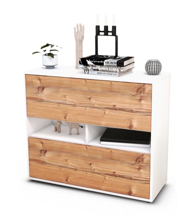 Sideboard Dalia | Korpus Weiß | Front in Pinie Holz Optik | 92x79x35cm (BxHxT)