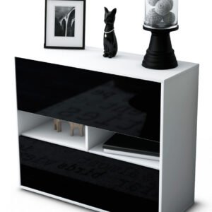 Sideboard Dalia | Korpus Weiß | Front in Hochglanz Schwarz | 92x79x35cm (BxHxT)