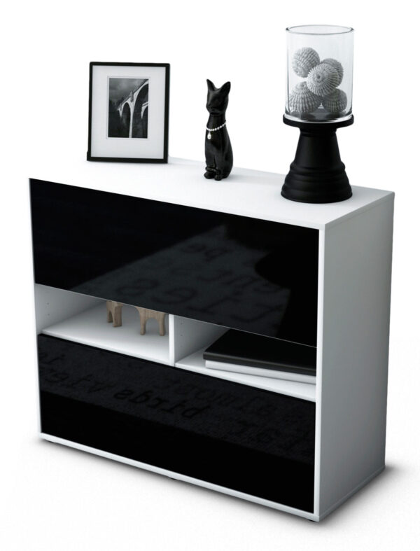 Sideboard Dalia | Korpus Weiß | Front in Hochglanz Schwarz | 92x79x35cm (BxHxT)