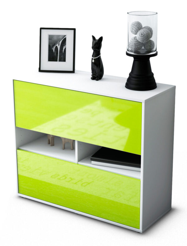 Sideboard Dalia | Korpus Weiß | Front in Hochglanz Grün | 92x79x35cm (BxHxT)