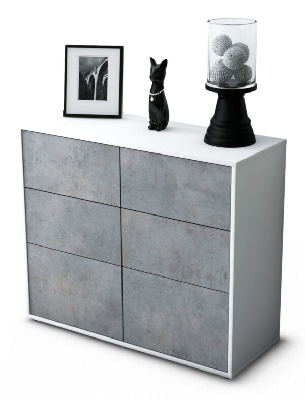 Sideboard Dalida | Korpus Weiß | Front in Beton Optik | 92x79x35cm (BxHxT)
