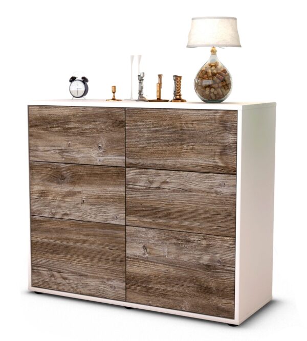 Sideboard Dalida | Korpus Weiß | Front in Treibholz Holz Optik | 92x79x35cm (BxHxT)