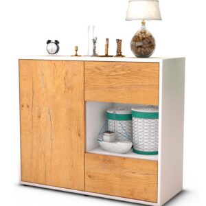 Sideboard Danica | Korpus Weiß | Front in Eiche Holz Optik | 92x79x35cm (BxHxT)