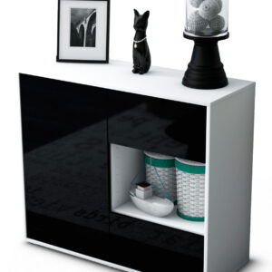 Sideboard Danica | Korpus Weiß | Front in Hochglanz Schwarz | 92x79x35cm (BxHxT)