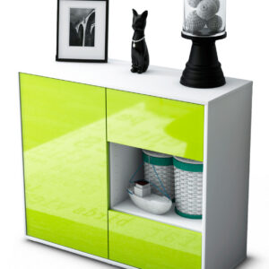 Sideboard Danica | Korpus Weiß | Front in Hochglanz Grün | 92x79x35cm (BxHxT)