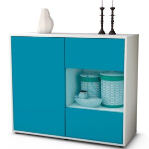 Sideboard Danica | Korpus Weiß | Front in Türkis | 92x79x35cm (BxHxT)