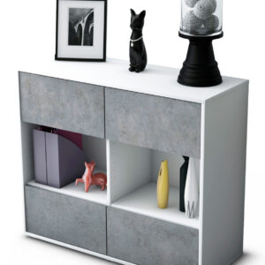 Sideboard Daniela | Korpus Weiß | Front in Beton Optik | 92x79x35cm (BxHxT)