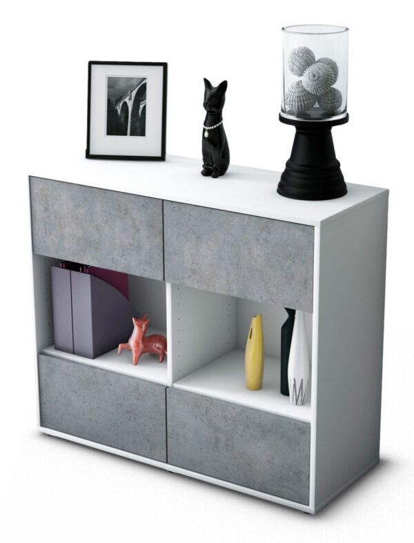 Sideboard Daniela | Korpus Weiß | Front in Beton Optik | 92x79x35cm (BxHxT)