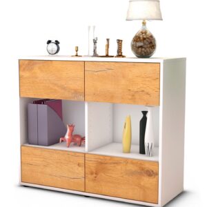 Sideboard Daniela | Korpus Weiß | Front in Eiche Holz Optik | 92x79x35cm (BxHxT)