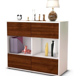 Sideboard Daniela | Korpus Weiß | Front in Walnuss Holz Optik | 92x79x35cm (BxHxT)
