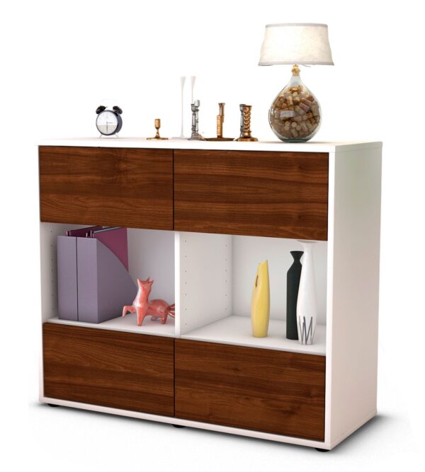 Sideboard Daniela | Korpus Weiß | Front in Walnuss Holz Optik | 92x79x35cm (BxHxT)