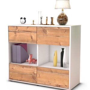 Sideboard Daniela | Korpus Weiß | Front in Pinie Holz Optik | 92x79x35cm (BxHxT)