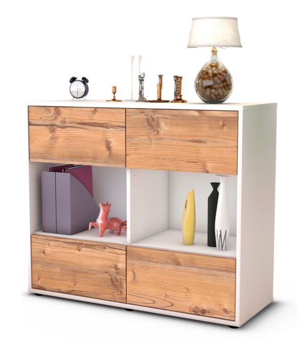 Sideboard Daniela | Korpus Weiß | Front in Pinie Holz Optik | 92x79x35cm (BxHxT)