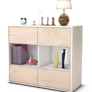 Sideboard Daniela | Korpus Weiß | Front in Zeder Holz Optik | 92x79x35cm (BxHxT)