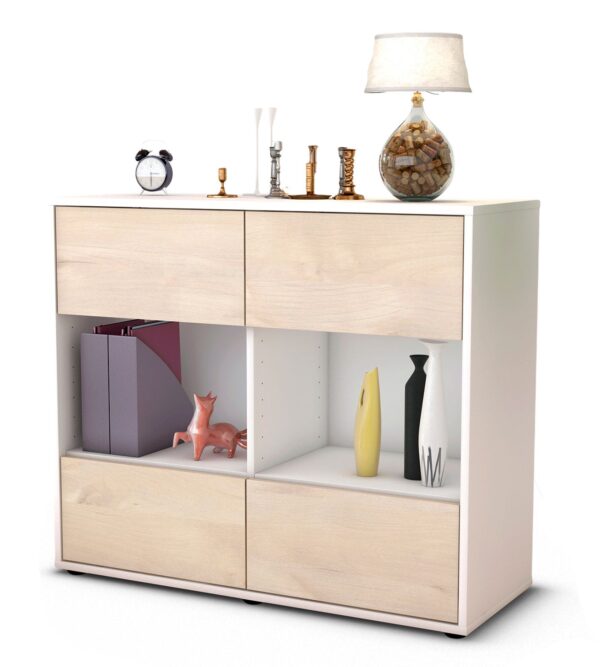 Sideboard Daniela | Korpus Weiß | Front in Zeder Holz Optik | 92x79x35cm (BxHxT)