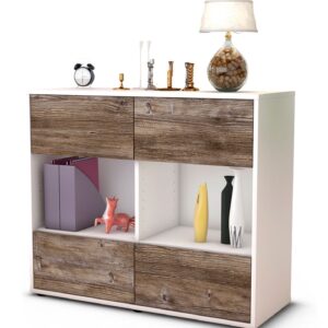 Sideboard Daniela | Korpus Weiß | Front in Treibholz Holz Optik | 92x79x35cm (BxHxT)