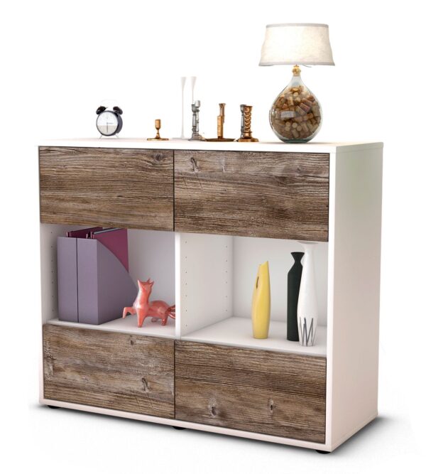 Sideboard Daniela | Korpus Weiß | Front in Treibholz Holz Optik | 92x79x35cm (BxHxT)