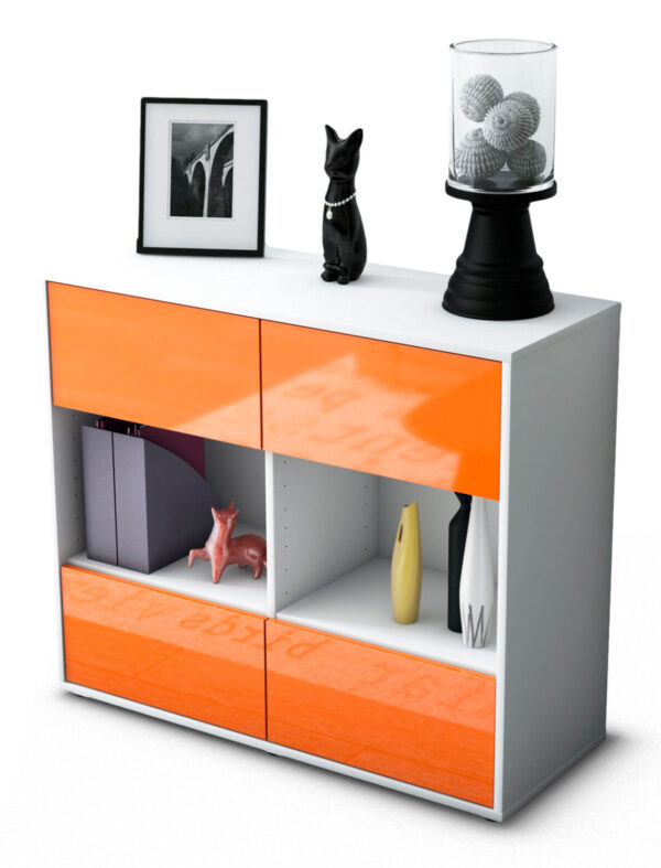 Sideboard Daniela | Korpus Weiß | Front in Hochglanz Orange | 92x79x35cm (BxHxT)