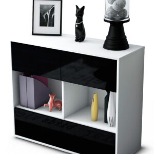 Sideboard Daniela | Korpus Weiß | Front in Hochglanz Schwarz | 92x79x35cm (BxHxT)