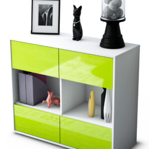 Sideboard Daniela | Korpus Weiß | Front in Hochglanz Grün | 92x79x35cm (BxHxT)