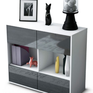 Sideboard Daniela | Korpus Weiß | Front in Hochglanz Grau | 92x79x35cm (BxHxT)