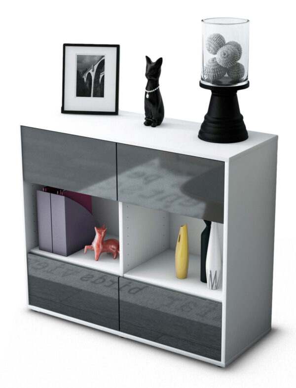 Sideboard Daniela | Korpus Weiß | Front in Hochglanz Grau | 92x79x35cm (BxHxT)