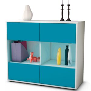 Sideboard Daniela | Korpus Weiß | Front in Türkis | 92x79x35cm (BxHxT)