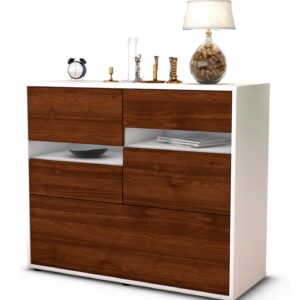 Sideboard Daria | Korpus Weiß | Front in Walnuss Holz Optik | 92x79x35cm (BxHxT)