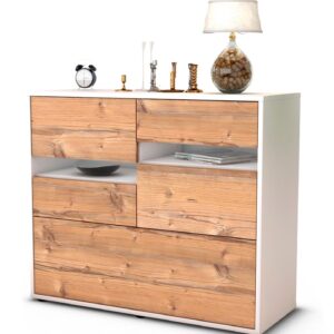 Sideboard Daria | Korpus Weiß | Front in Pinie Holz Optik | 92x79x35cm (BxHxT)