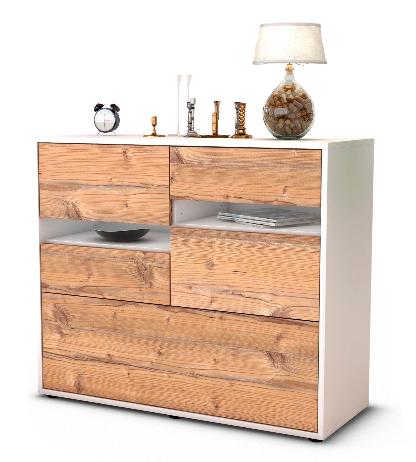 Sideboard Daria | Korpus Weiß | Front in Pinie Holz Optik | 92x79x35cm (BxHxT) 1 Sideboard Daria | Korpus Weiß | Front in Pinie Holz Optik | 92x79x35cm (BxHxT)