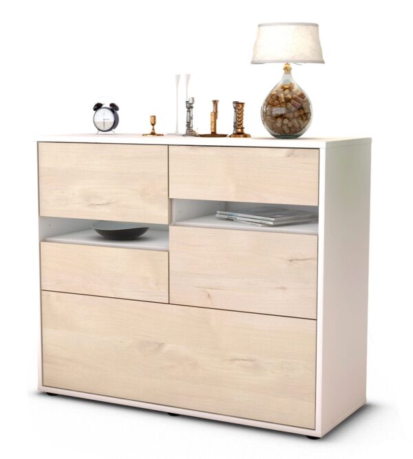 Sideboard Daria | Korpus Weiß | Front in Zeder Holz Optik | 92x79x35cm (BxHxT)