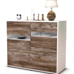Sideboard Daria | Korpus Weiß | Front in Treibholz Holz Optik | 92x79x35cm (BxHxT)