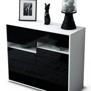 Sideboard Daria | Korpus Weiß | Front in Hochglanz Schwarz | 92x79x35cm (BxHxT)