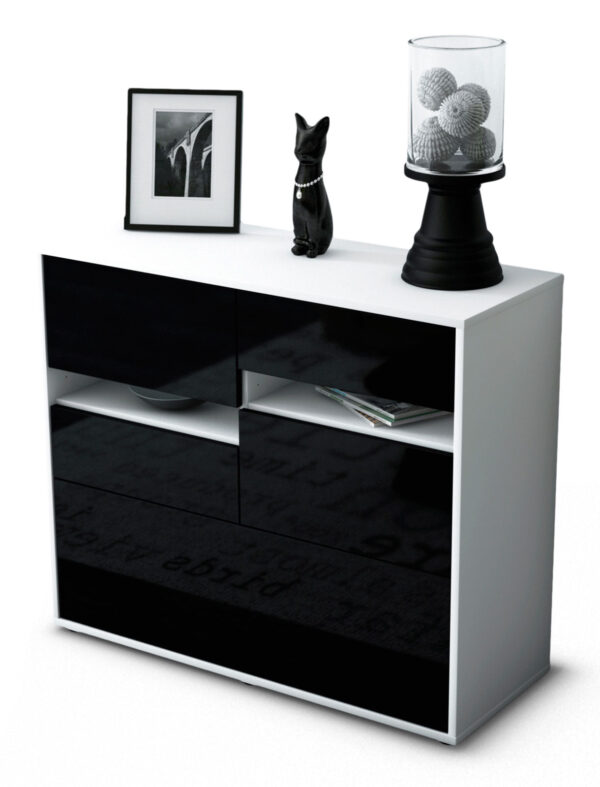 Sideboard Daria | Korpus Weiß | Front in Hochglanz Schwarz | 92x79x35cm (BxHxT)