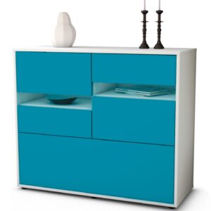 Sideboard Daria | Korpus Weiß | Front in Türkis | 92x79x35cm (BxHxT)