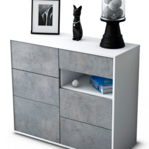 Sideboard Dariella | Korpus Weiß | Front in Beton Optik | 92x79x35cm (BxHxT)