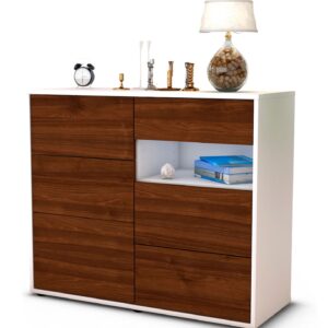Sideboard Dariella | Korpus Weiß | Front in Walnuss Holz Optik | 92x79x35cm (BxHxT)