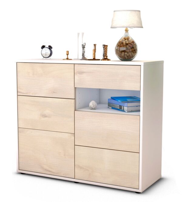 Sideboard Dariella | Korpus Weiß | Front in Zeder Holz Optik | 92x79x35cm (BxHxT)