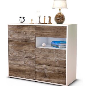 Sideboard Dariella | Korpus Weiß | Front in Treibholz Holz Optik | 92x79x35cm (BxHxT)