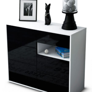 Sideboard Dariella | Korpus Weiß | Front in Hochglanz Schwarz | 92x79x35cm (BxHxT)