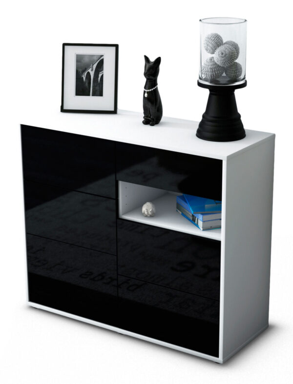 Sideboard Dariella | Korpus Weiß | Front in Hochglanz Schwarz | 92x79x35cm (BxHxT)