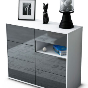 Sideboard Dariella | Korpus Weiß | Front in Hochglanz Grau | 92x79x35cm (BxHxT)